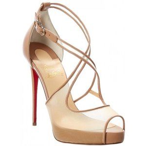 Christian Louboutin Mariacar Mesh Nude Leather Sandals 120 - Size 37